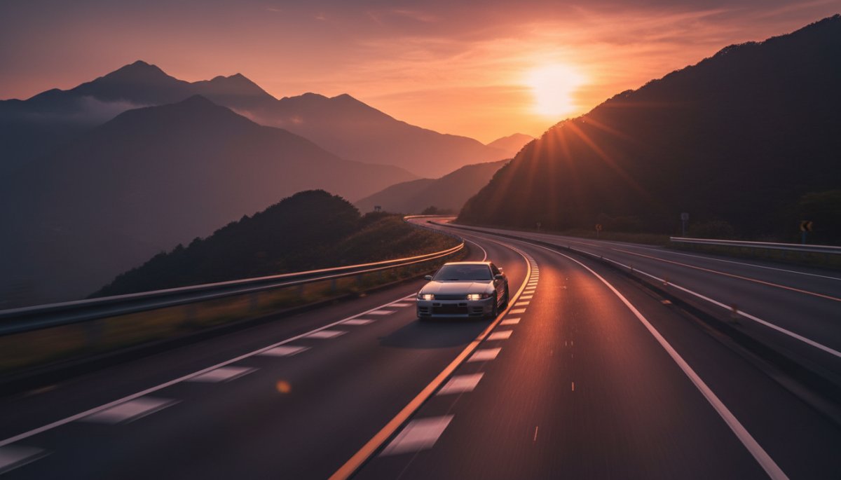 長距離ドライブする車の風景
