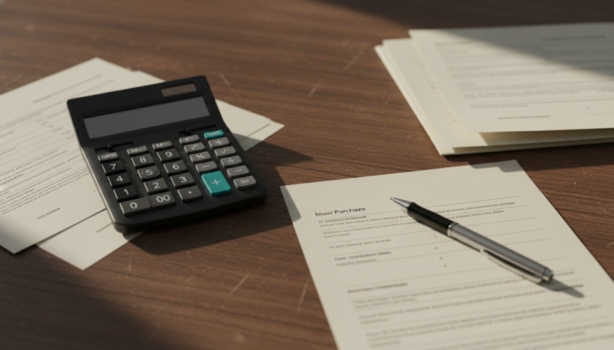 車購入の契約書類と電卓