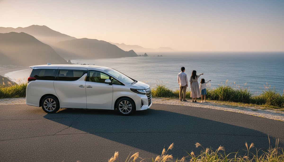 アルファードで家族ドライブを楽しむシーン