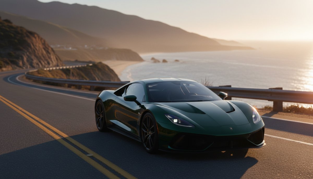 夕日を背景に美しく輝くコーティング施工後のポルシェケイマン