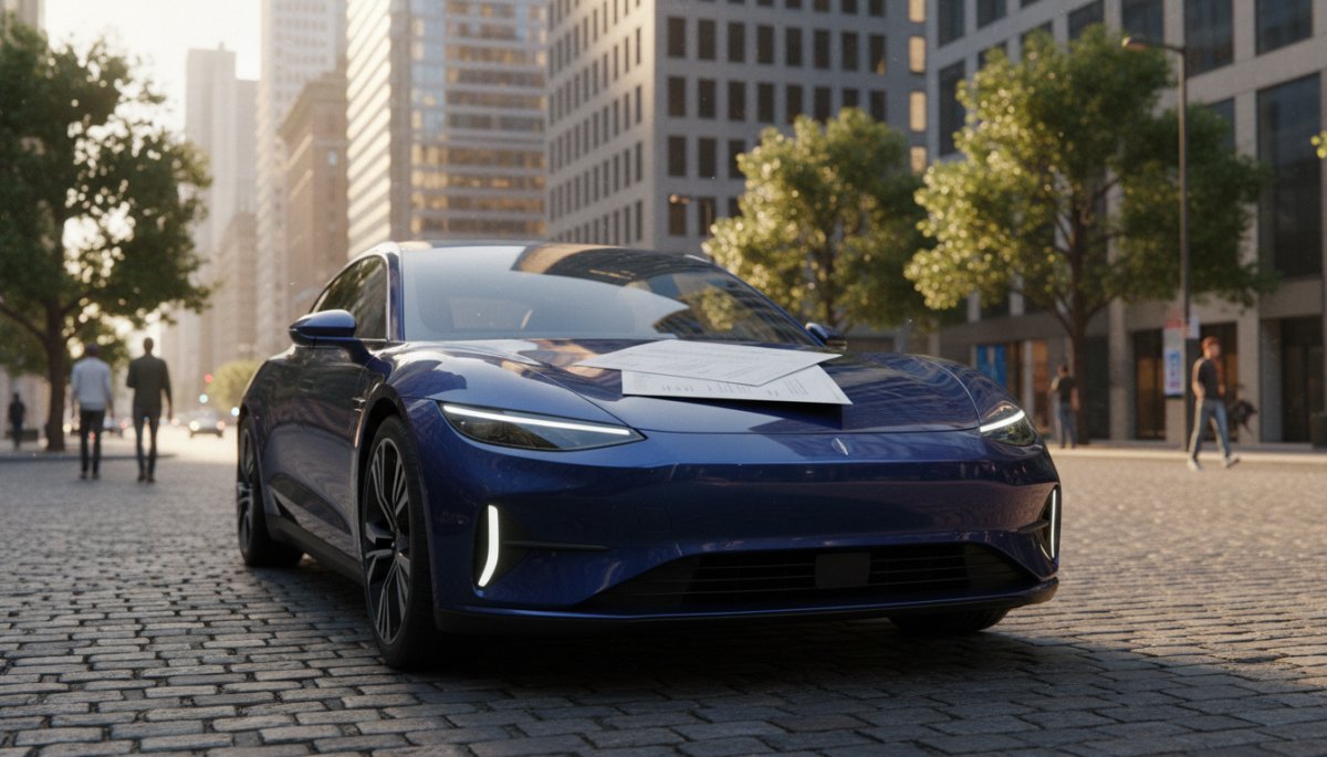 テスラ車両と保険証券のイメージ