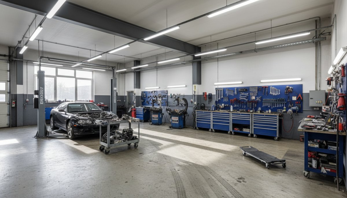 自動車修理工場の作業風景