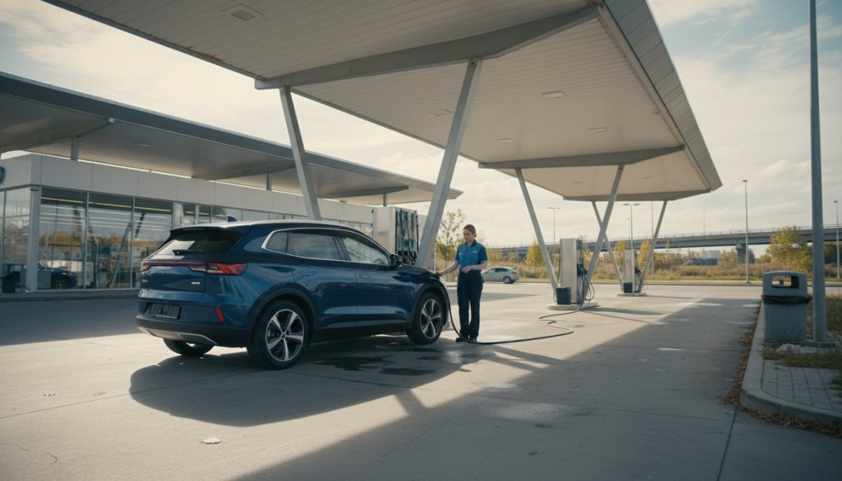 ガソリンスタンドでの給油シーン