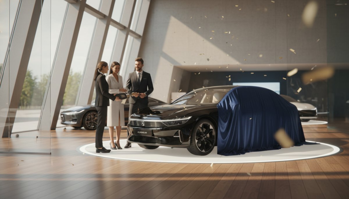 輸入車の納車式の様子