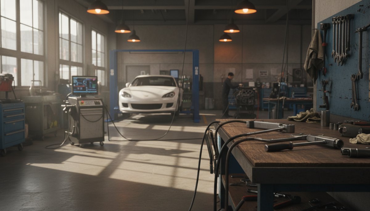 自動車整備工場での診断作業