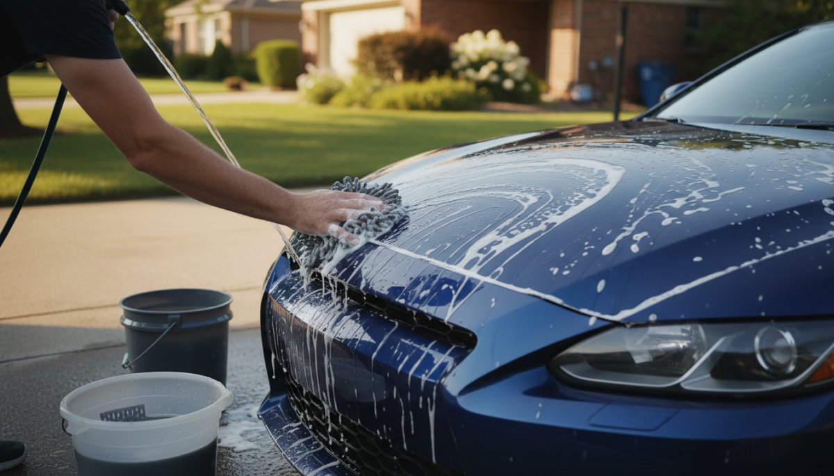 コーティング施工車の手洗い洗車の様子