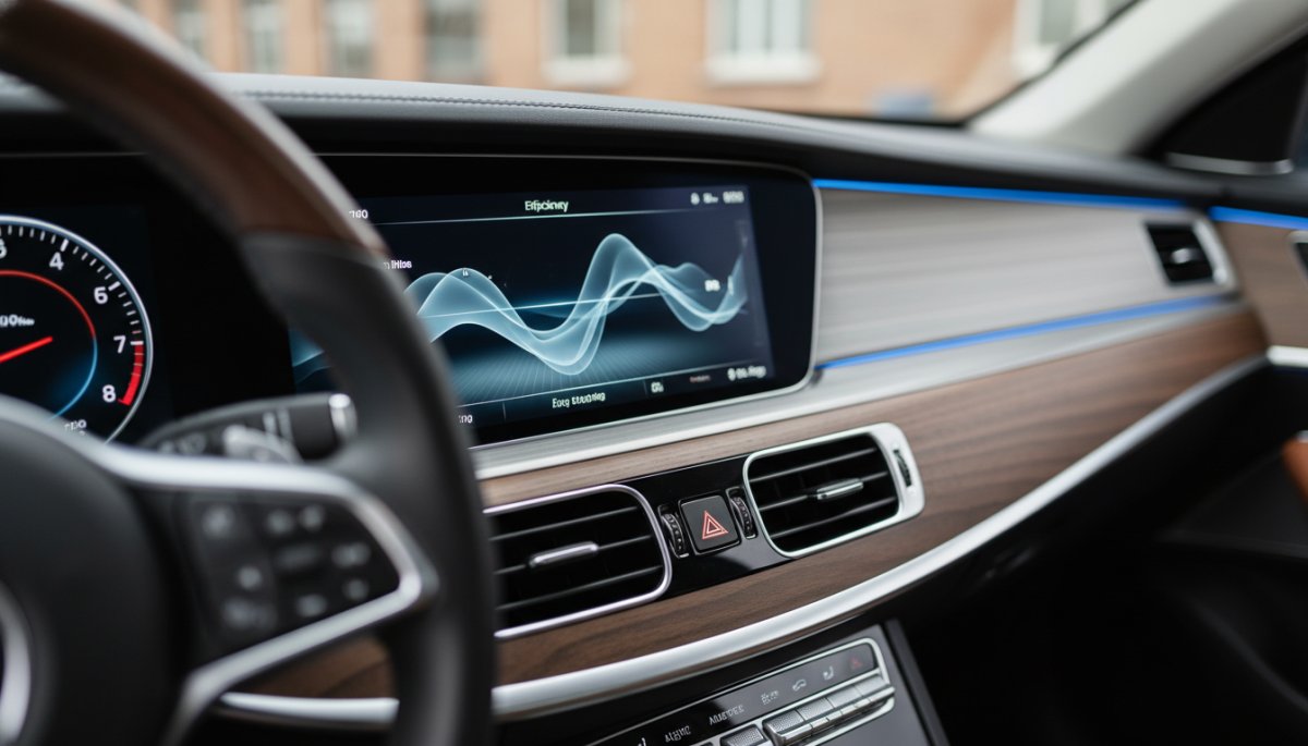 アルファードの燃費計を確認する様子