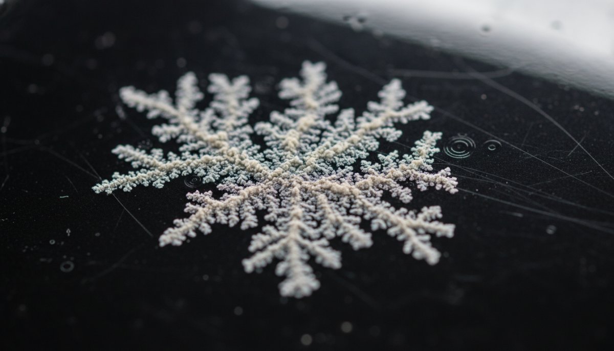 車のボディに付着した白い水垢のクローズアップ