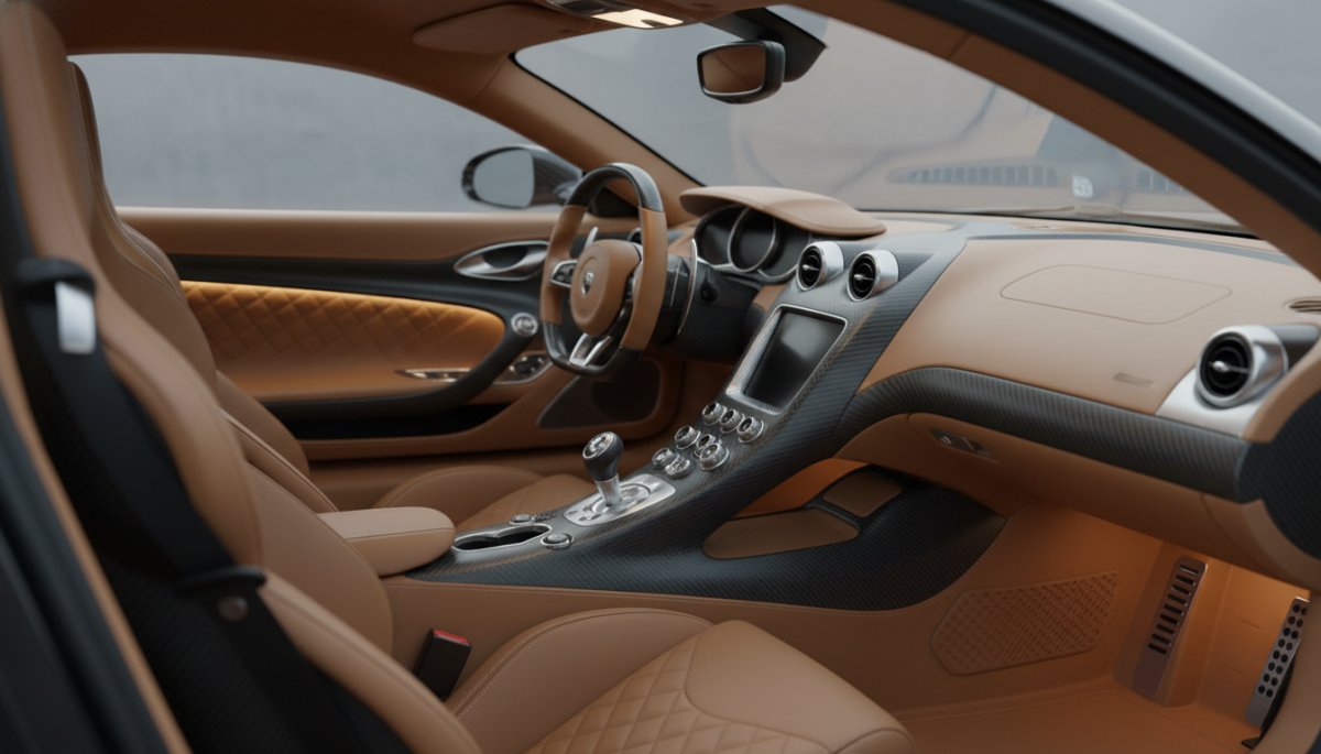 ブガッティ・シロン 内装 タンレザー カーボンファイバー