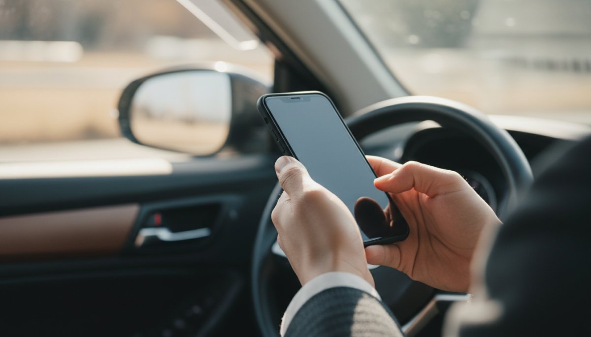 スマートフォンアプリで運転スコアを確認する様子