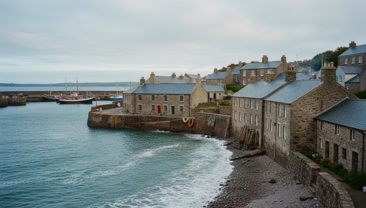 マン島の海岸線とピールの町並み