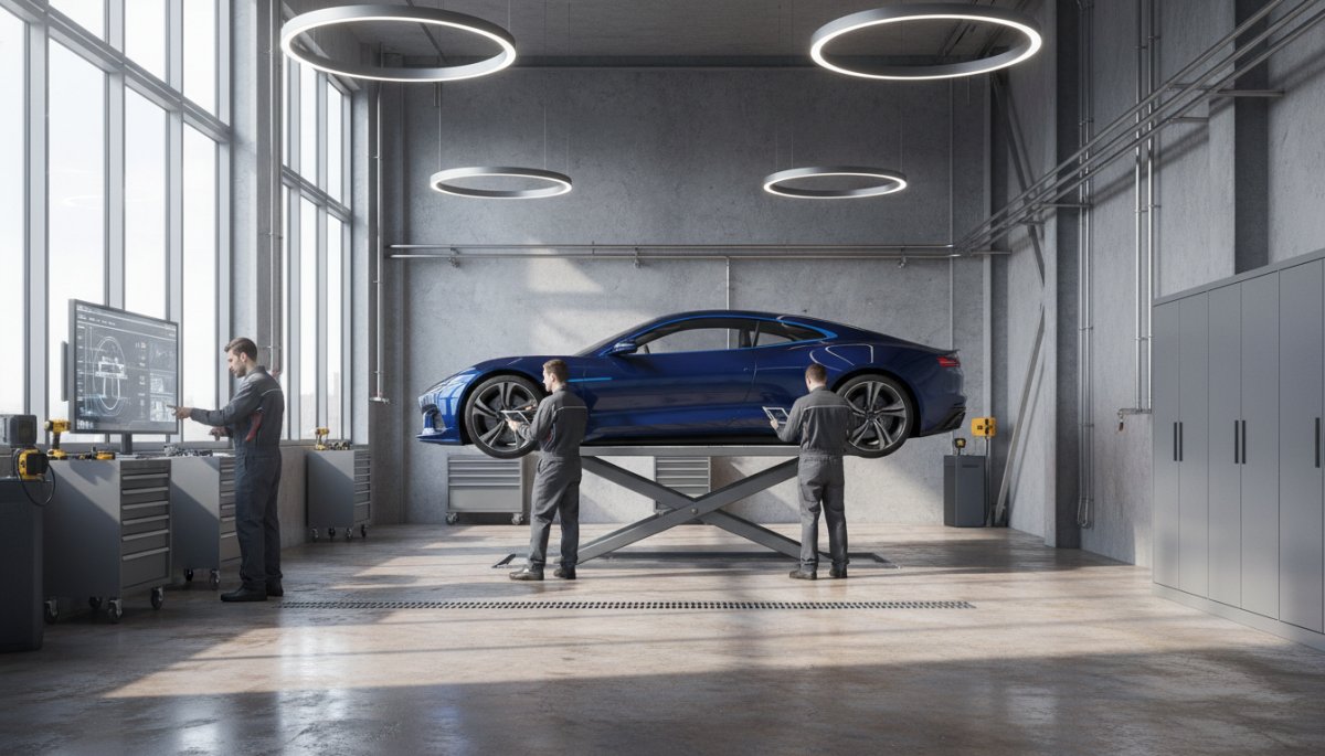 テスラ車両の定期点検の様子