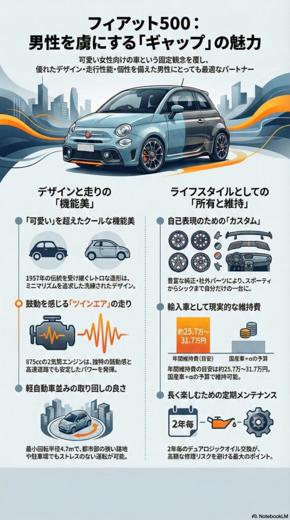 フィアット500は女性だけの車じゃない！男性にも選ばれる6つの理由