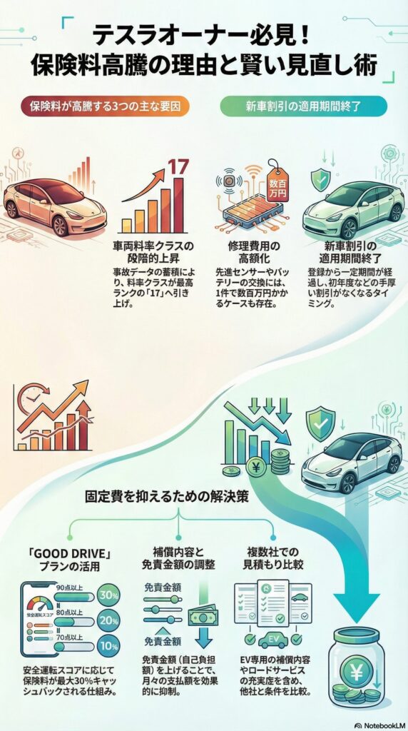テスラオーナー必見！ソニー損保の保険料が高騰する3つの要因と見直しポイント