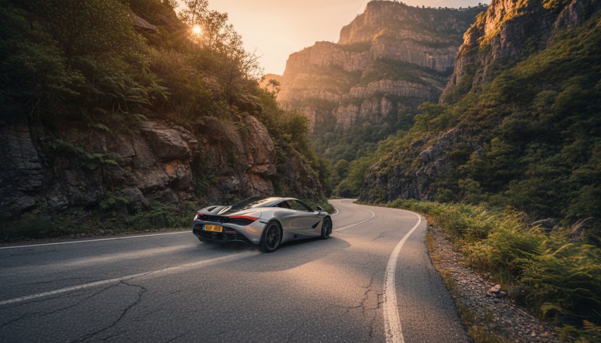 峠道を走るポルシェ ケイマン