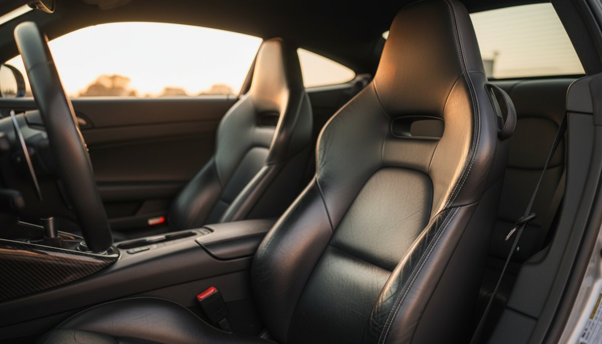 スポーツカーのバケットシート、ドライバーをサポートする設計