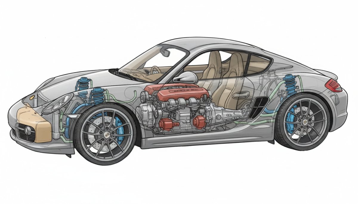 ポルシェ ケイマン ミッドシップエンジン配置