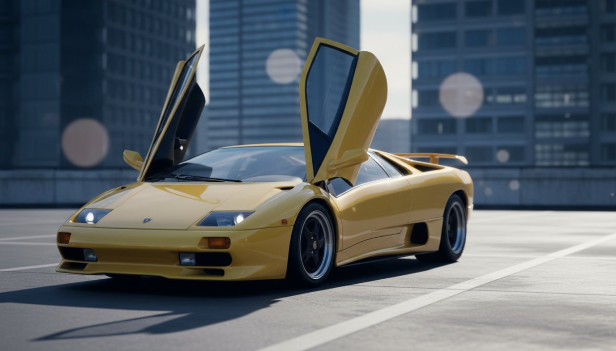 ランボルギーニ ディアブロのフロントビュー シザードア スーパーカー