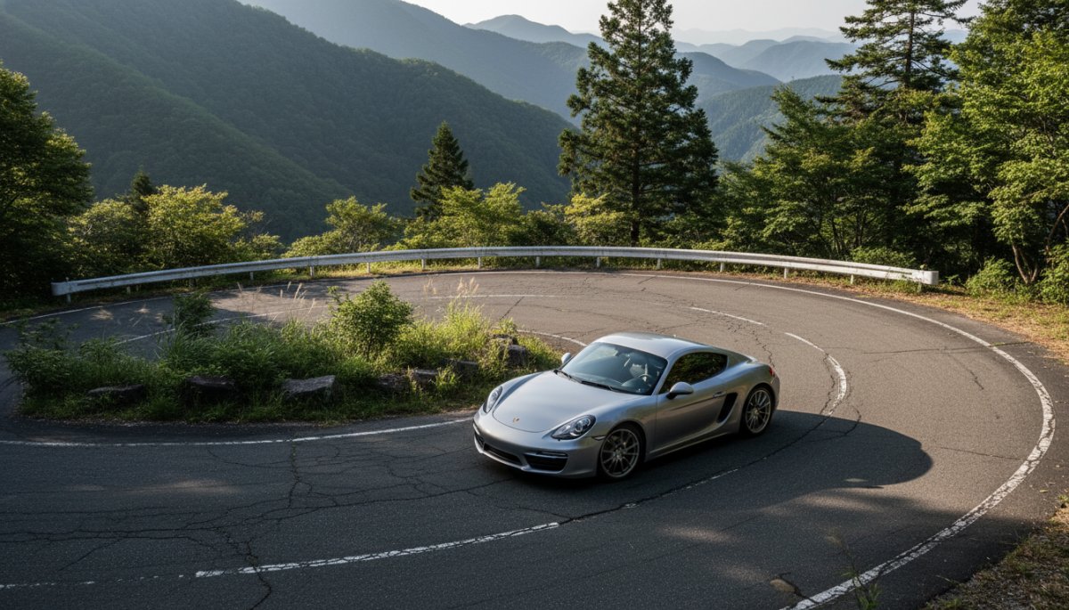 ポルシェ ケイマン ハンドリング ワインディングロード