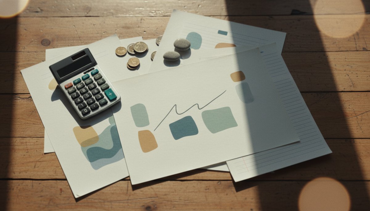 家計簿と電卓で計算する支払いイメージ
