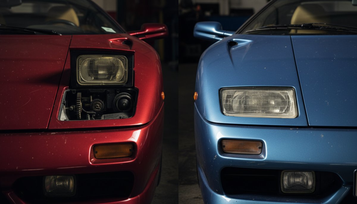 ランボルギーニ ディアブロのリトラクタブルヘッドライトと固定式ヘッドライト