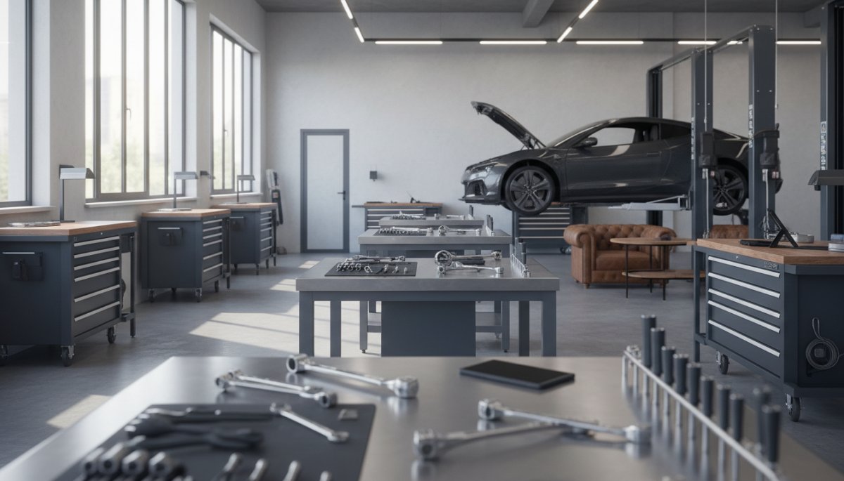 スポーツカーのメンテナンス作業イメージ