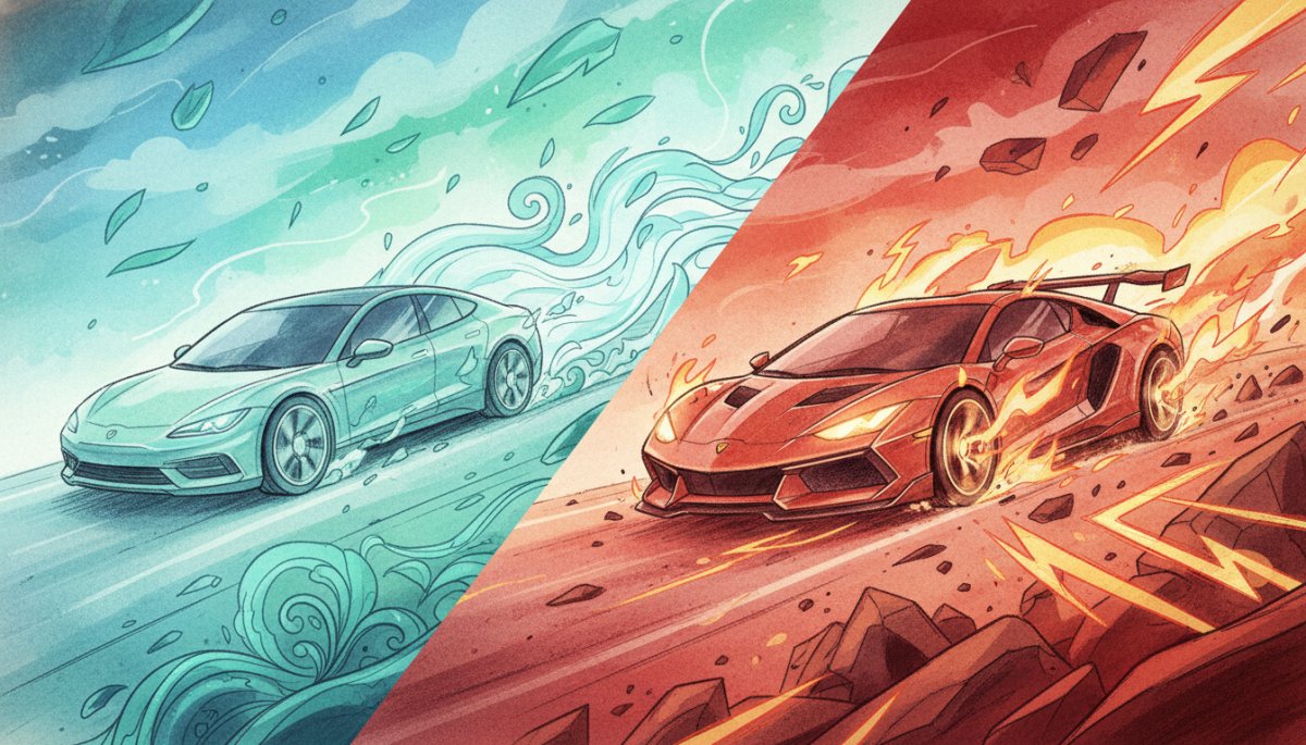 ポルシェケイマンのエコモードとスポーツモードの比較イメージ