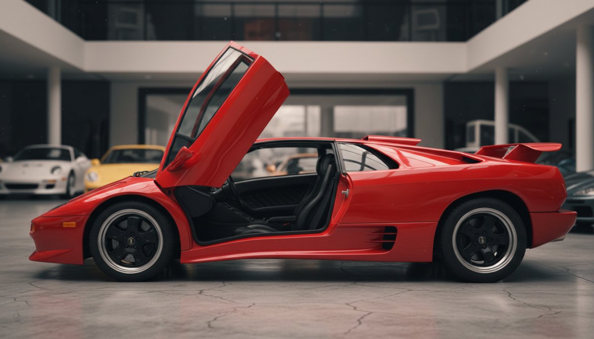 ランボルギーニ ディアブロのシザードアを開いた状態のスーパーカー