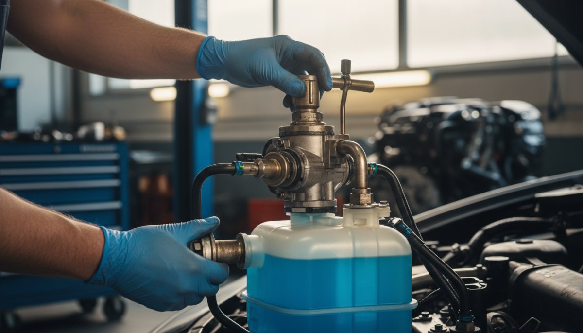 アドブルータンクとポンプの点検作業