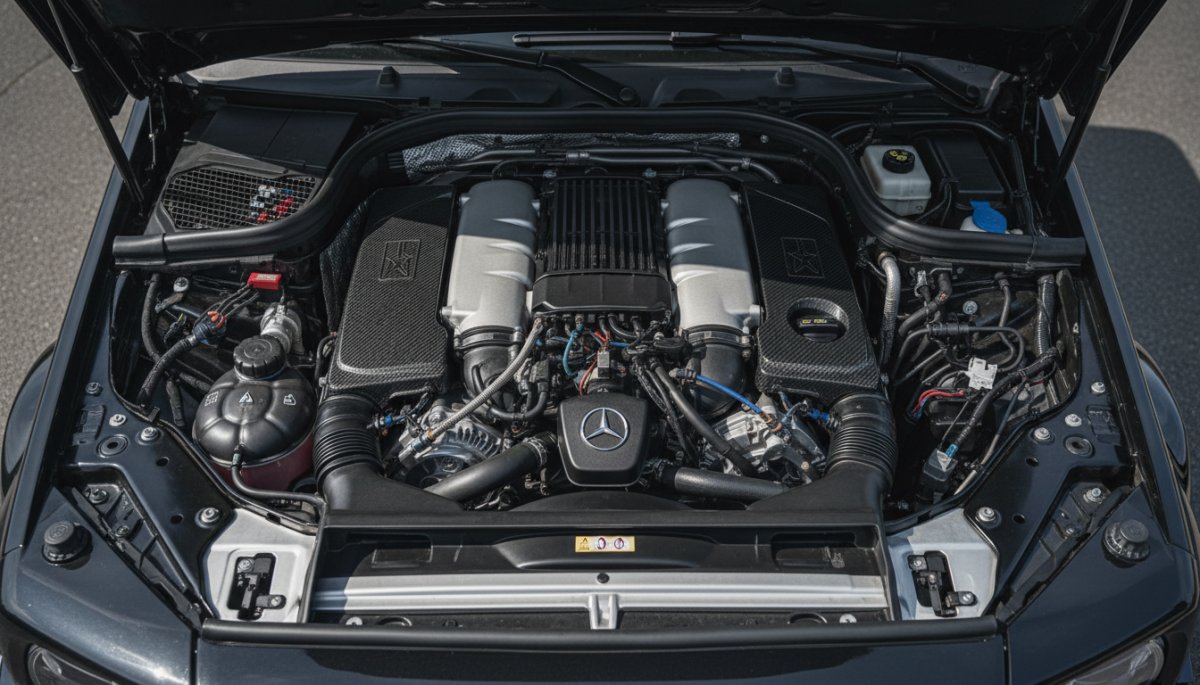 ベンツGクラスのエンジンルームを捉えた詳細な実写風写真