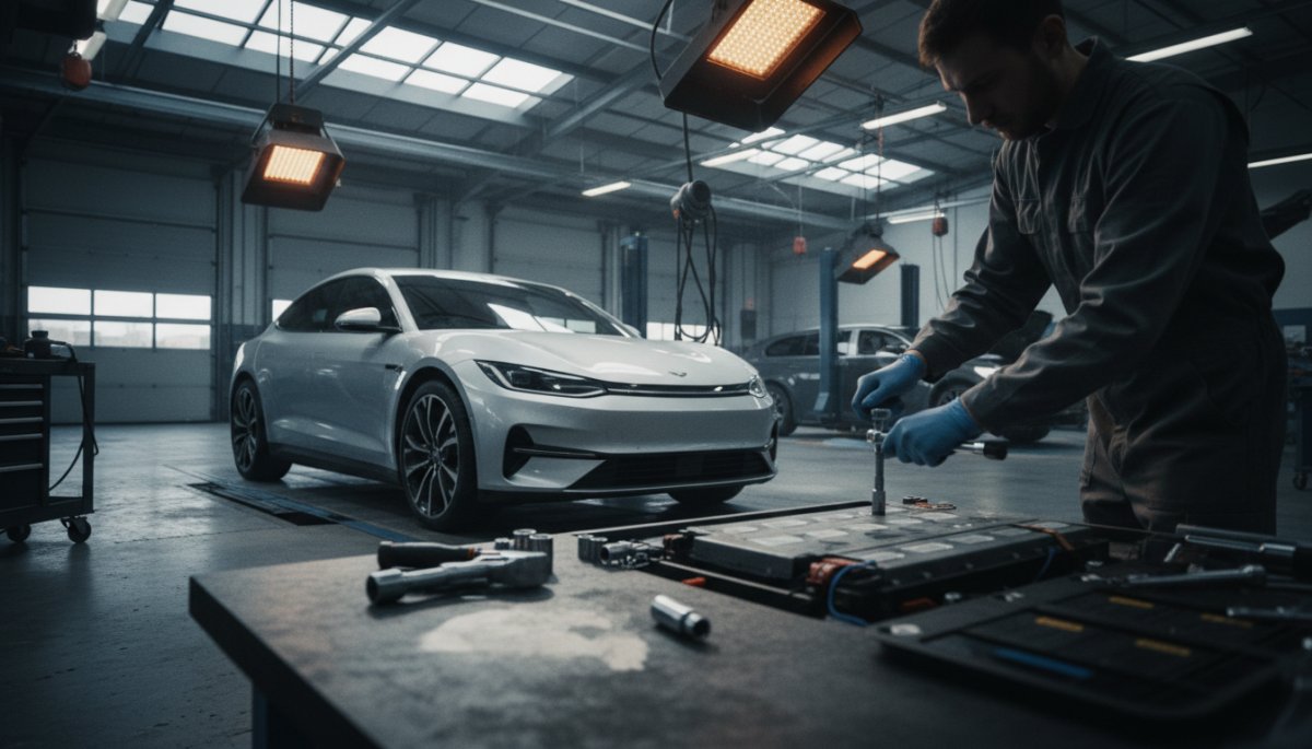 電気自動車のメンテナンス作業の様子