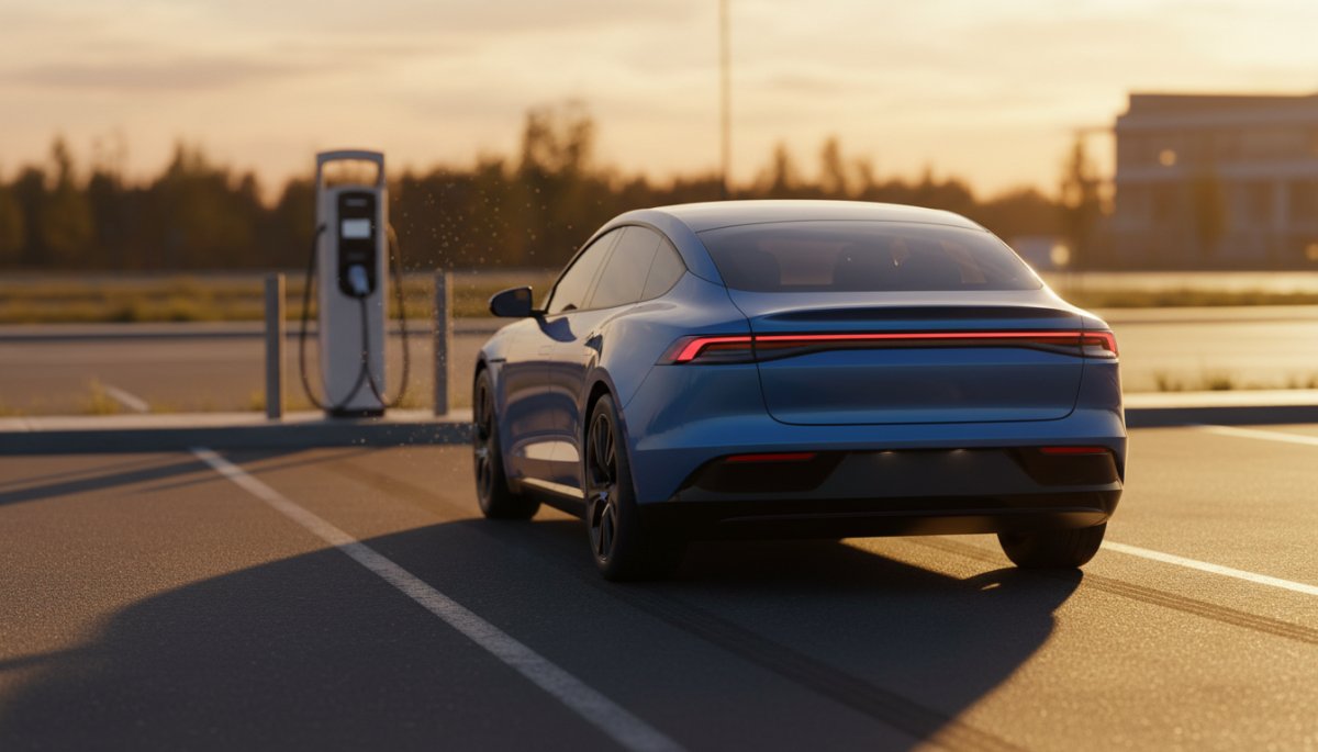 充電完了後に出発するEVの後ろ姿