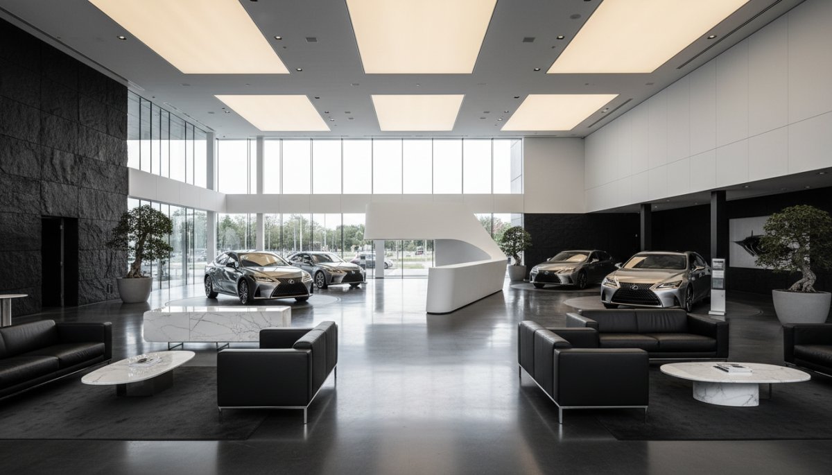 レクサスディーラーの高級感あふれるショールーム内観