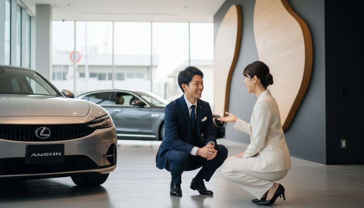 レクサスディーラーのスタッフによる丁寧な接客風景