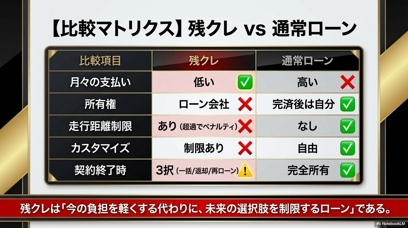 残価設定ローン（残クレ）の仕組みを完全解説　残クレ vs 通常ローン｜完全比較表