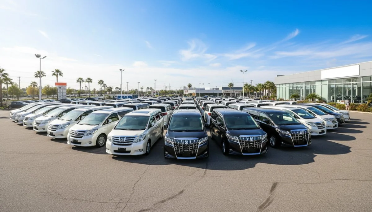 中古車販売店に並ぶアルファード
