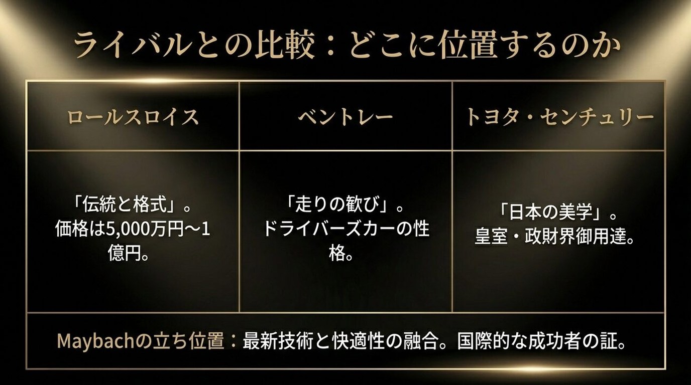 マイバッハ芸能人オーナーの実態!購入条件と年間維持費を公開|高級品の完全ガイド 15 マイバッハと他の超高級車の比較:ロールスロイスやベントレーとの違い