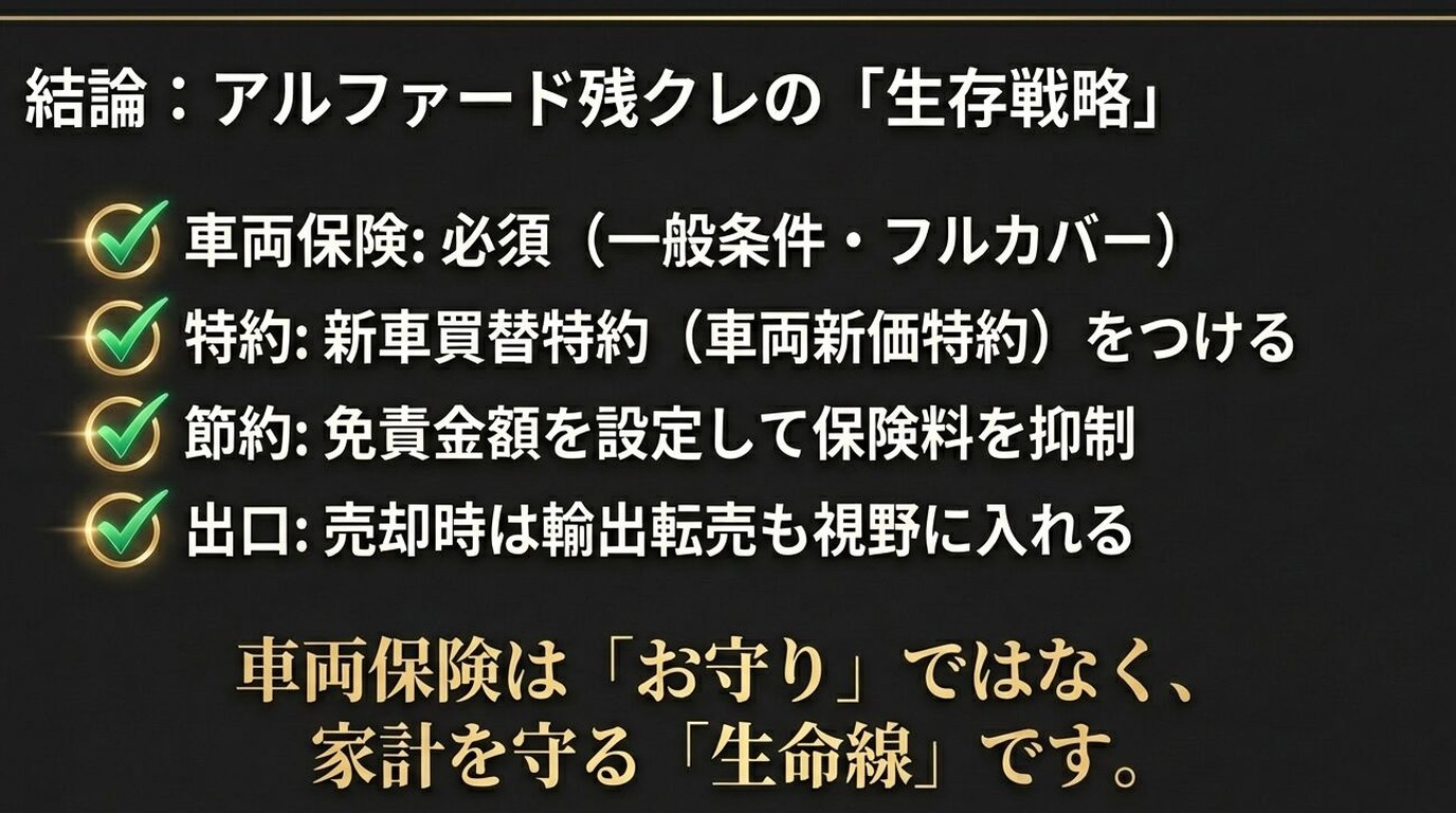 アルファード残クレで車両保険は必須?加入判断の基準と落とし穴を徹底解説 18 アルファード残クレで車両保険は「生命線」