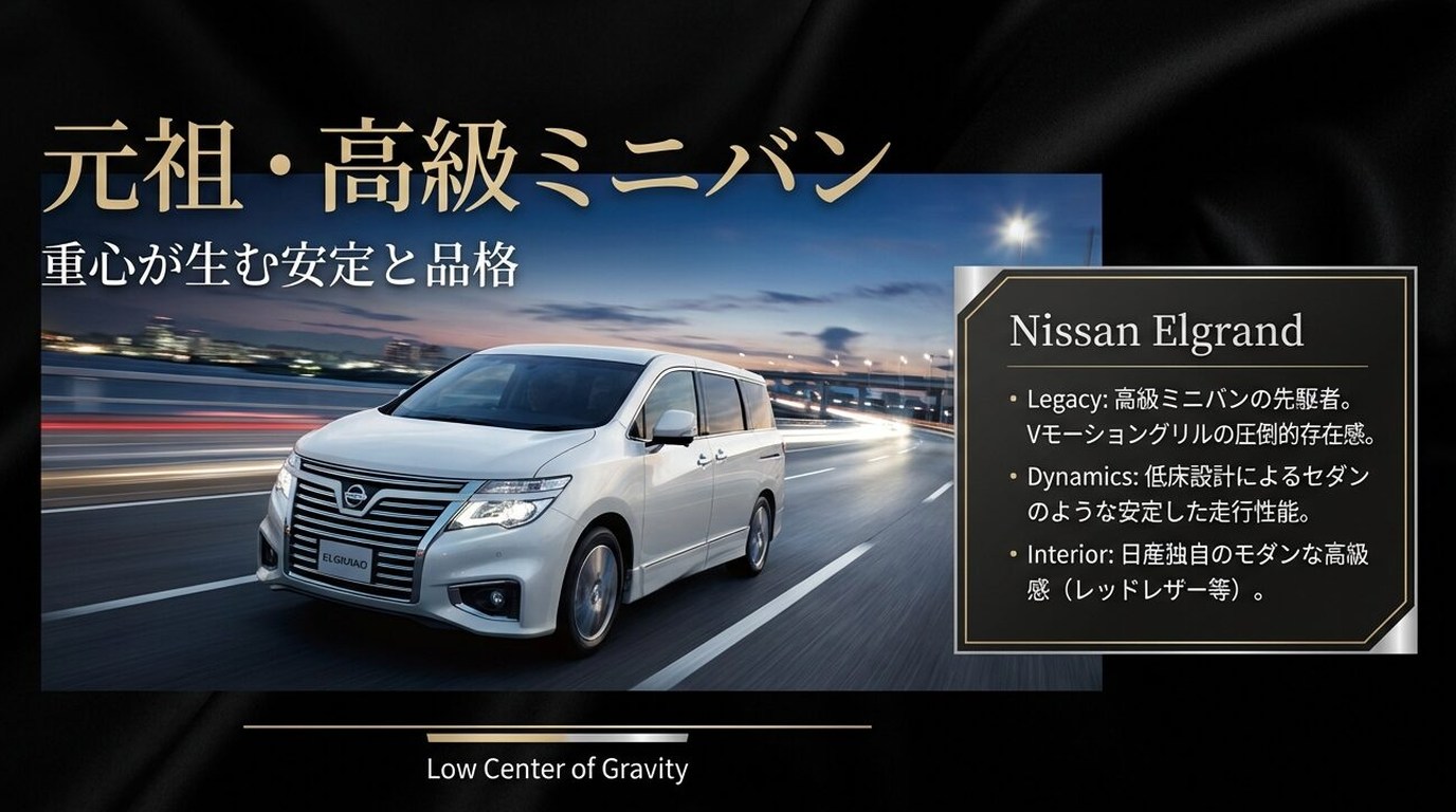 アルファードみたいな車を探すなら|高級ミニバン比較6選と後悔しない選び方 11 日産 エルグランド:老舗の高級ミニバン