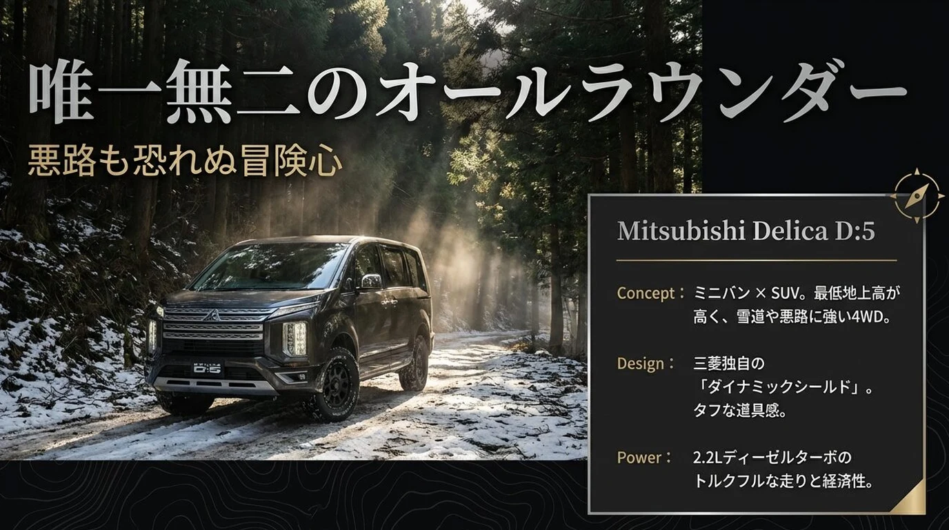 アルファードみたいな車を探すなら|高級ミニバン比較6選と後悔しない選び方 13 三菱 デリカD:5:アウトドア派の高級ミニバン